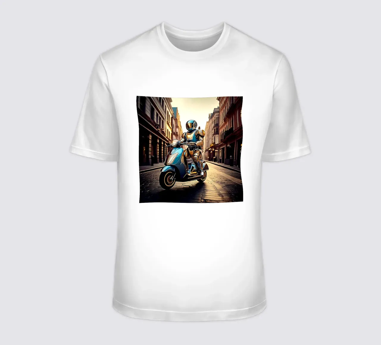 ROBOT EN SCOOTER BLEU. t-shirt da Thierry vobmann photography