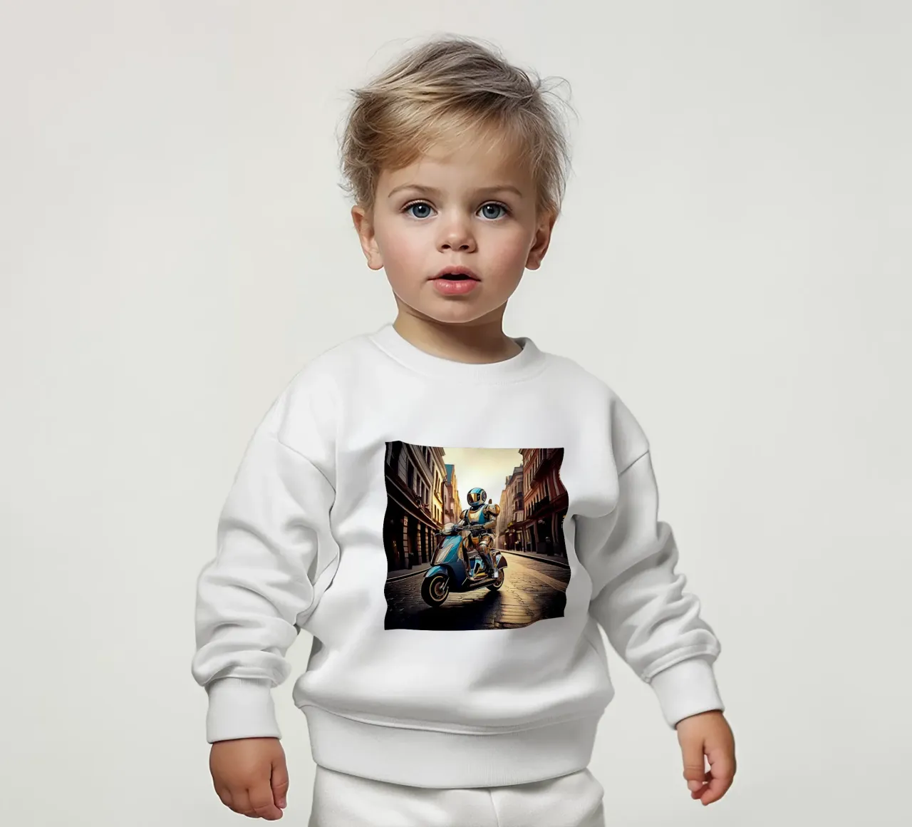 ROBOT EN SCOOTER BLEU. felpa neonato da Thierry vobmann photography