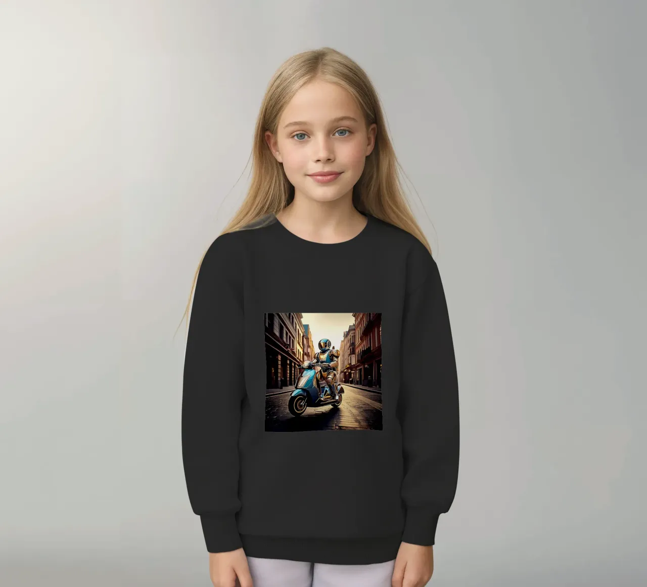 ROBOT EN SCOOTER BLEU. felpa bambino da Thierry vobmann photography