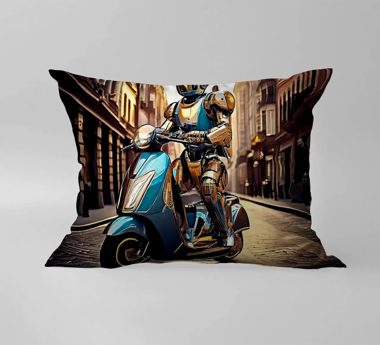 ROBOT EN SCOOTER BLEU. cuscino da Thierry vobmann photography