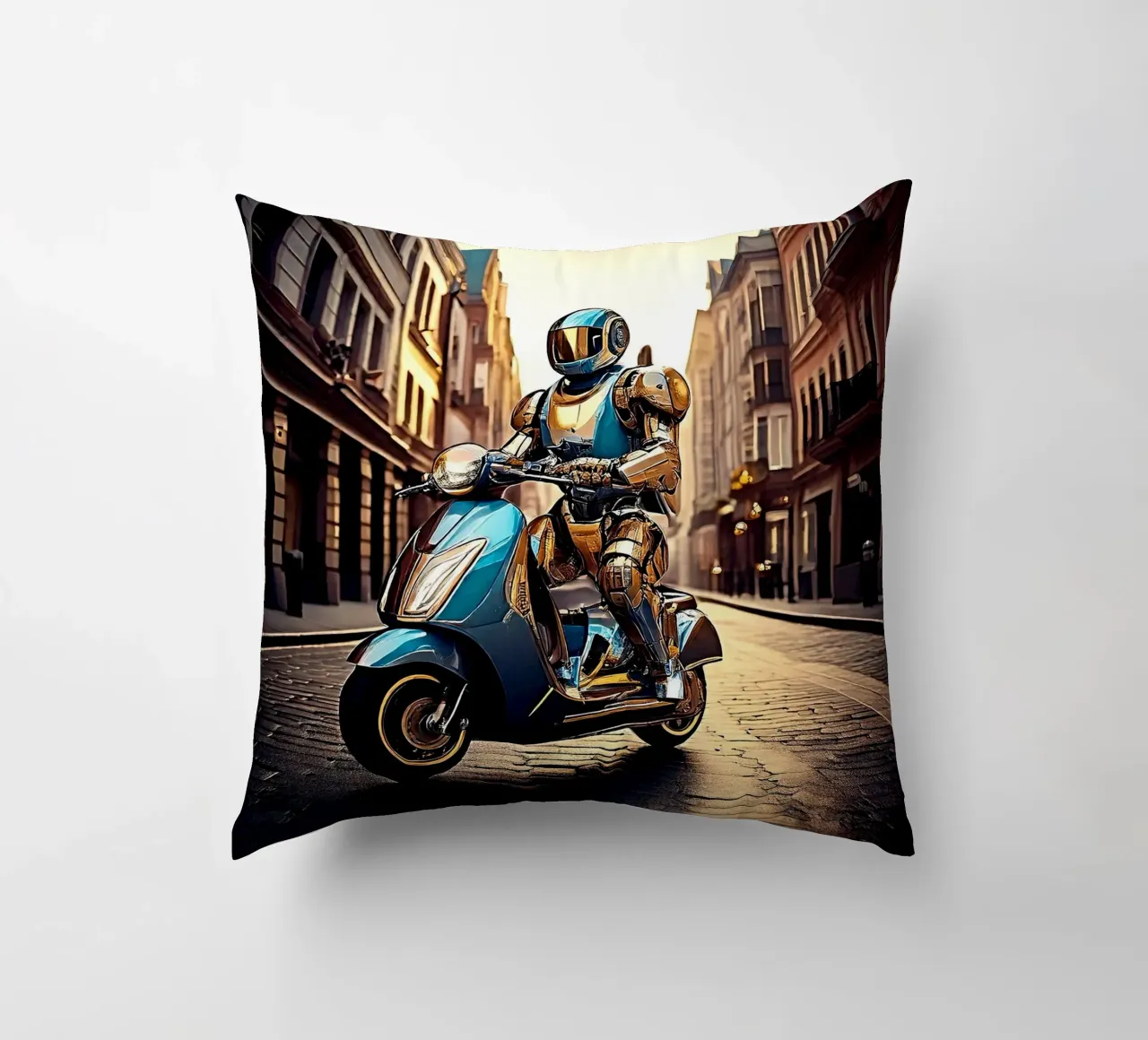 ROBOT EN SCOOTER BLEU. cuscino da Thierry vobmann photography