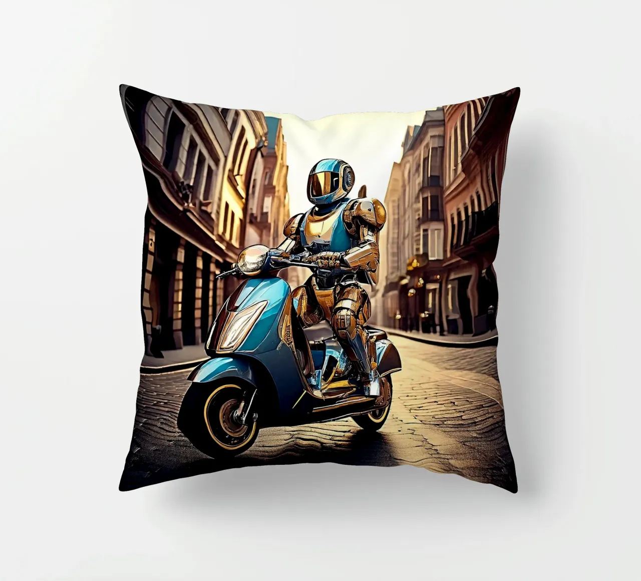 ROBOT EN SCOOTER BLEU. cuscino da Thierry vobmann photography