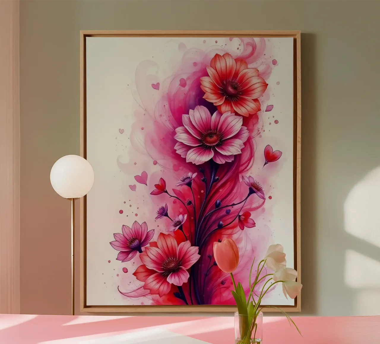 Bloemen/Decor_2 canvas met Baklijst van Pink- und LoveArt by LK