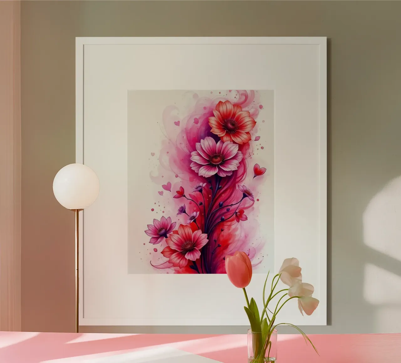 Fiori_Decor_2 poster con telaio in legno da Pink- und LoveArt by LK