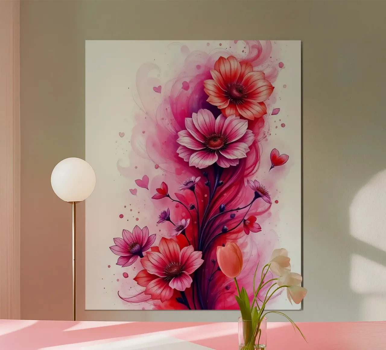 Fiori_Decor_2 poster con telaio in legno da Pink- und LoveArt by LK