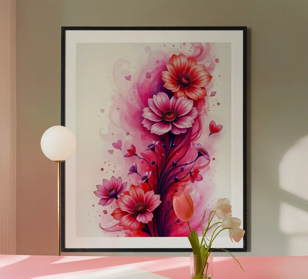 Fiori_Decor_2 poster con telaio in legno da Pink- und LoveArt by LK
