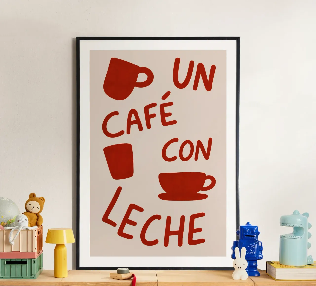 Un Café con Leche – Arte en Taza poster con telaio in plastica da QuooodZ by MooodzArt