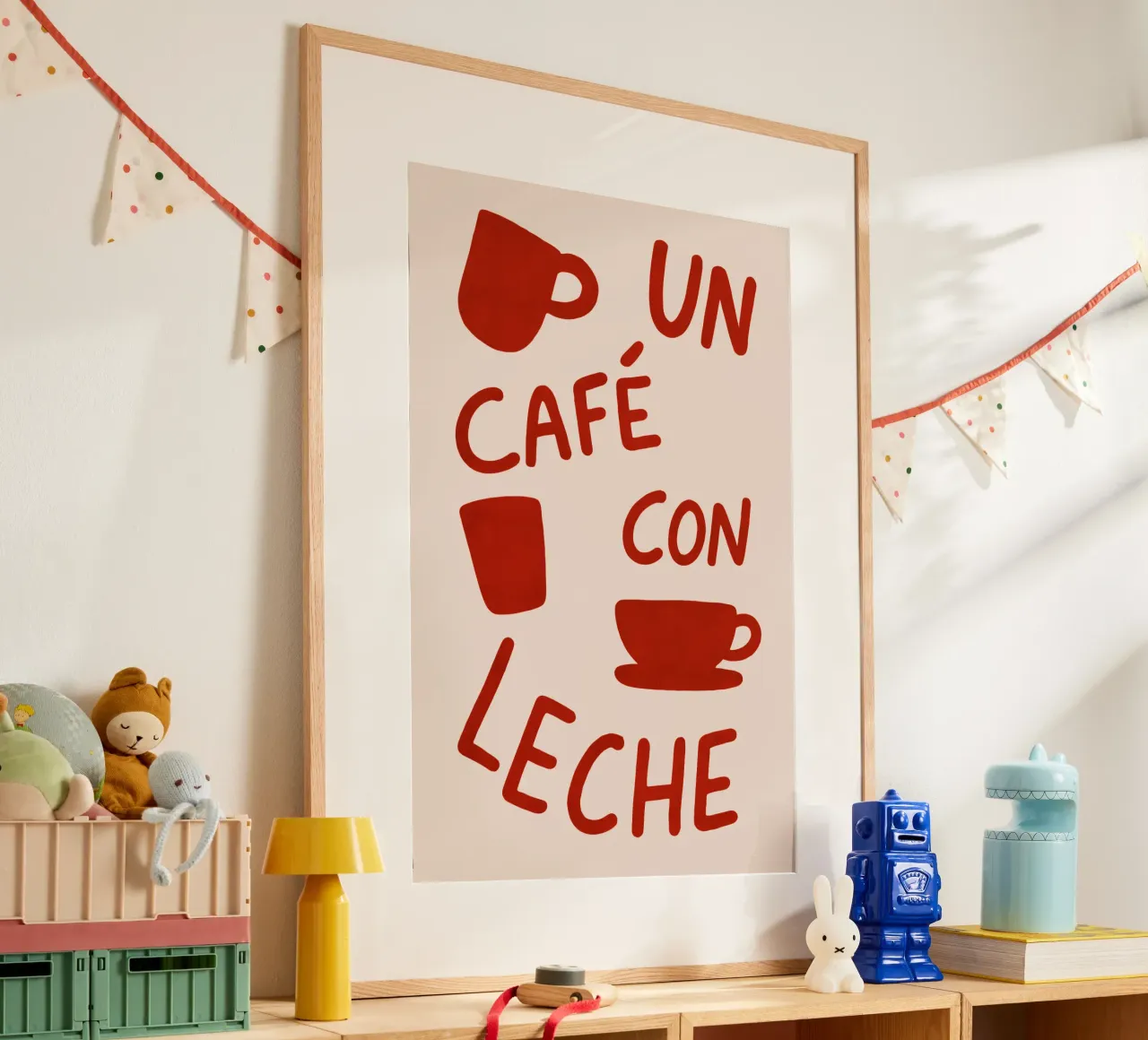 Un Café con Leche – Arte en Taza poster con telaio in plastica da QuooodZ by MooodzArt