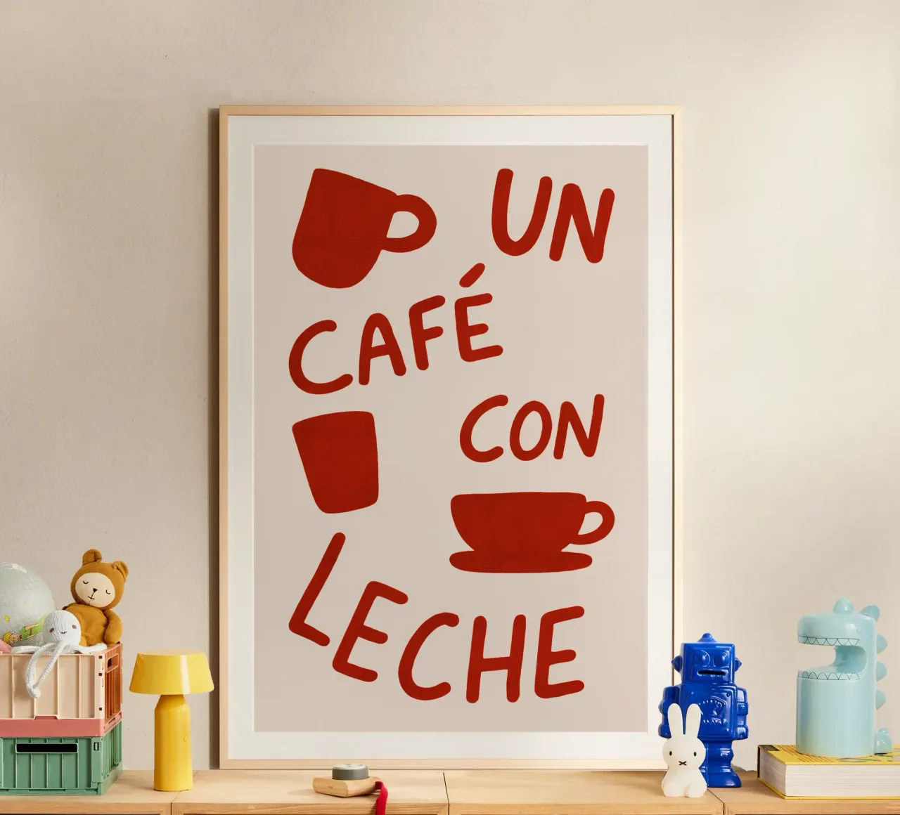 Un Café con Leche – Arte en Taza poster con telaio in plastica da QuooodZ by MooodzArt