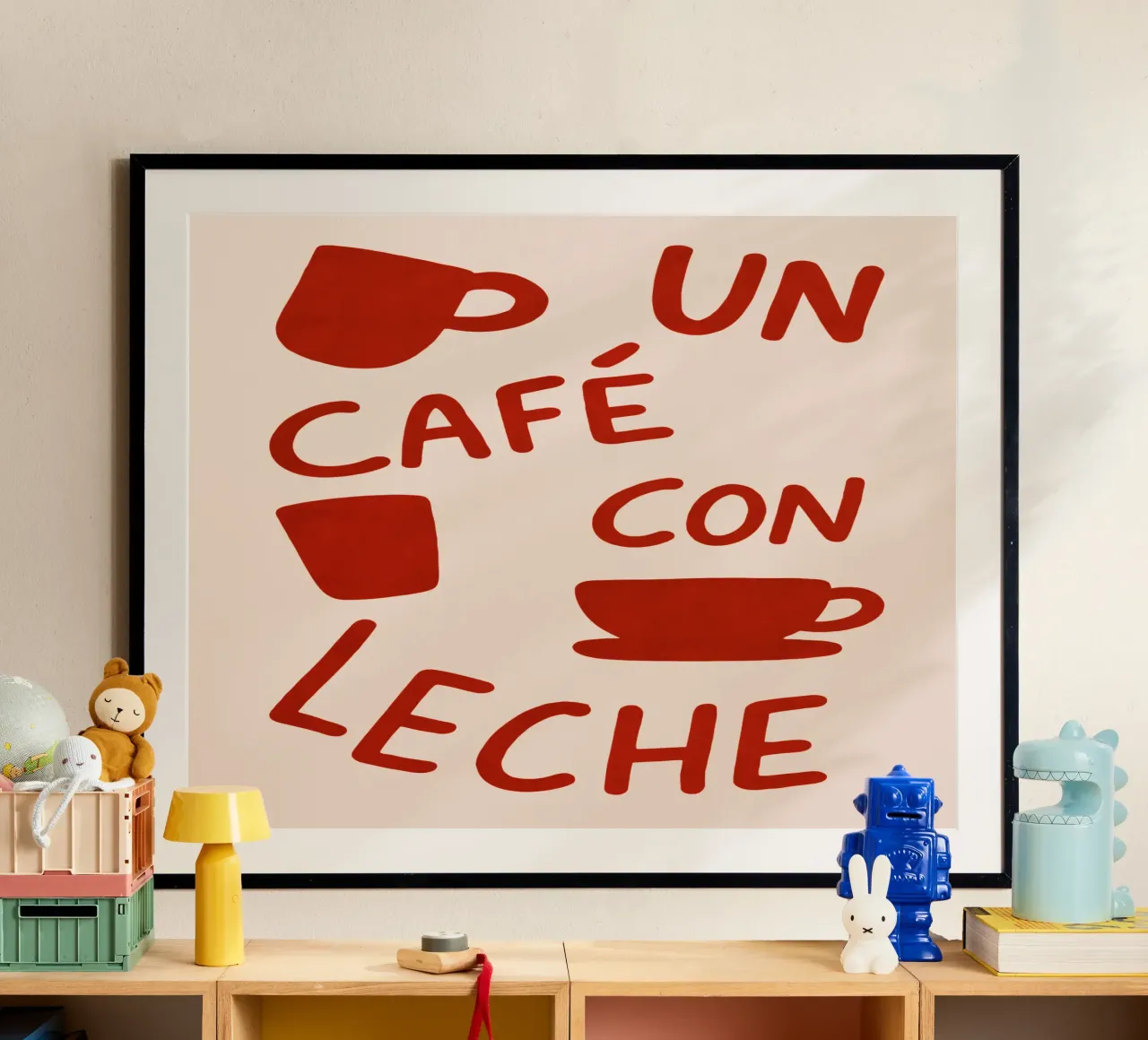 Un Café con Leche – Arte en Taza poster con telaio in plastica da QuooodZ by MooodzArt