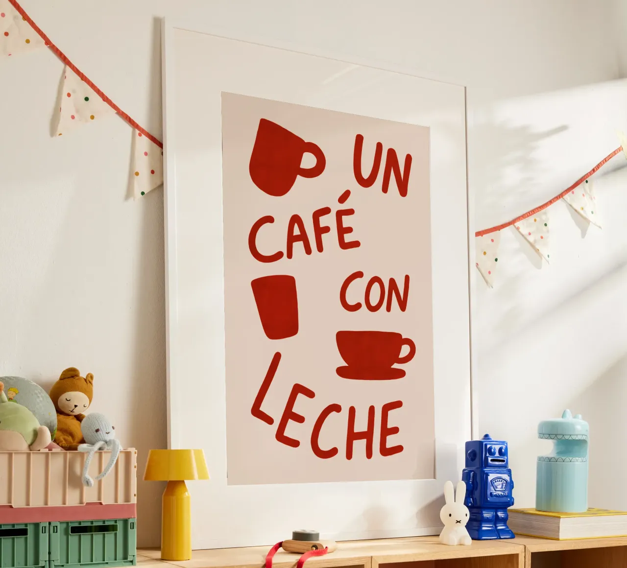 Un Café con Leche – Arte en Taza poster con telaio in plastica da QuooodZ by MooodzArt