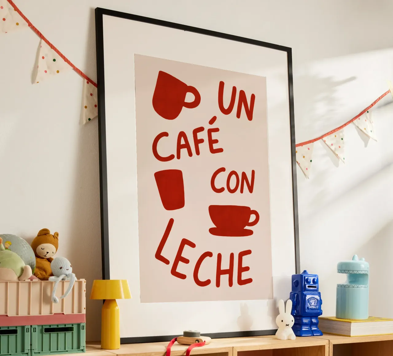 Un Café con Leche – Arte en Taza poster con telaio in plastica da QuooodZ by MooodzArt