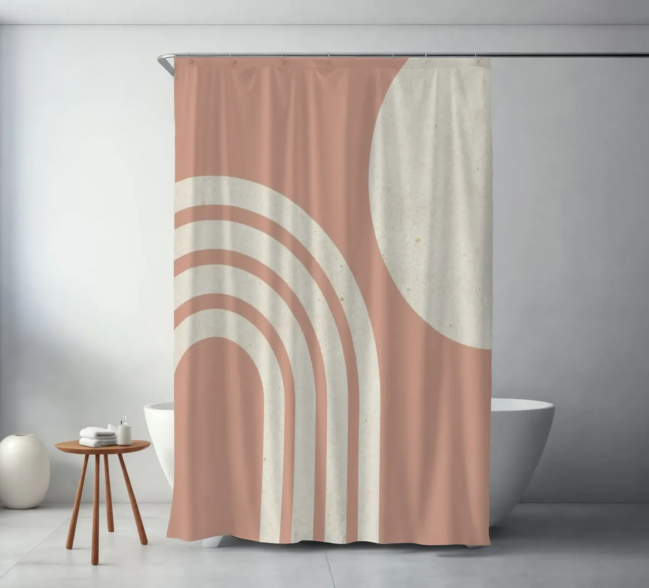 Polvere di sole e arcobaleno rosa, metà secolo, moderna tenda da doccia da MoonlightPrint