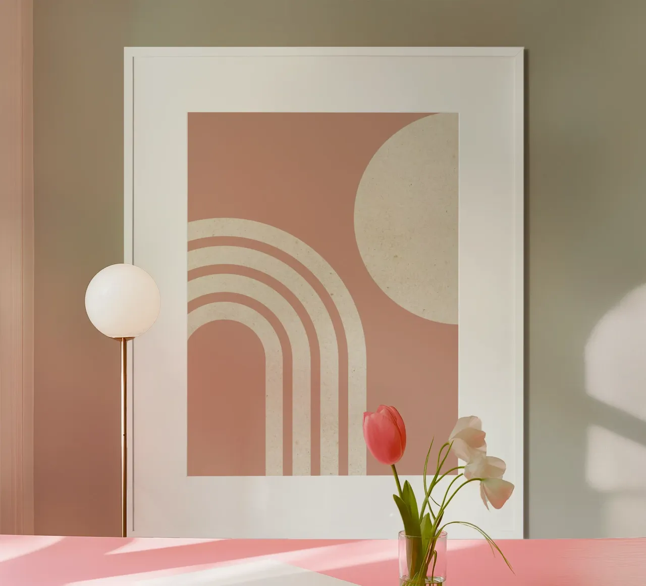Polvere di sole e arcobaleno rosa, metà secolo, moderna poster con telaio in alluminio da MoonlightPrint