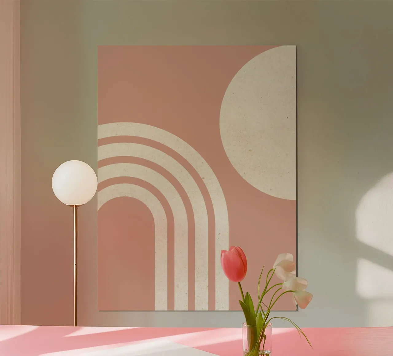 Polvere di sole e arcobaleno rosa, metà secolo, moderna poster con telaio in alluminio da MoonlightPrint