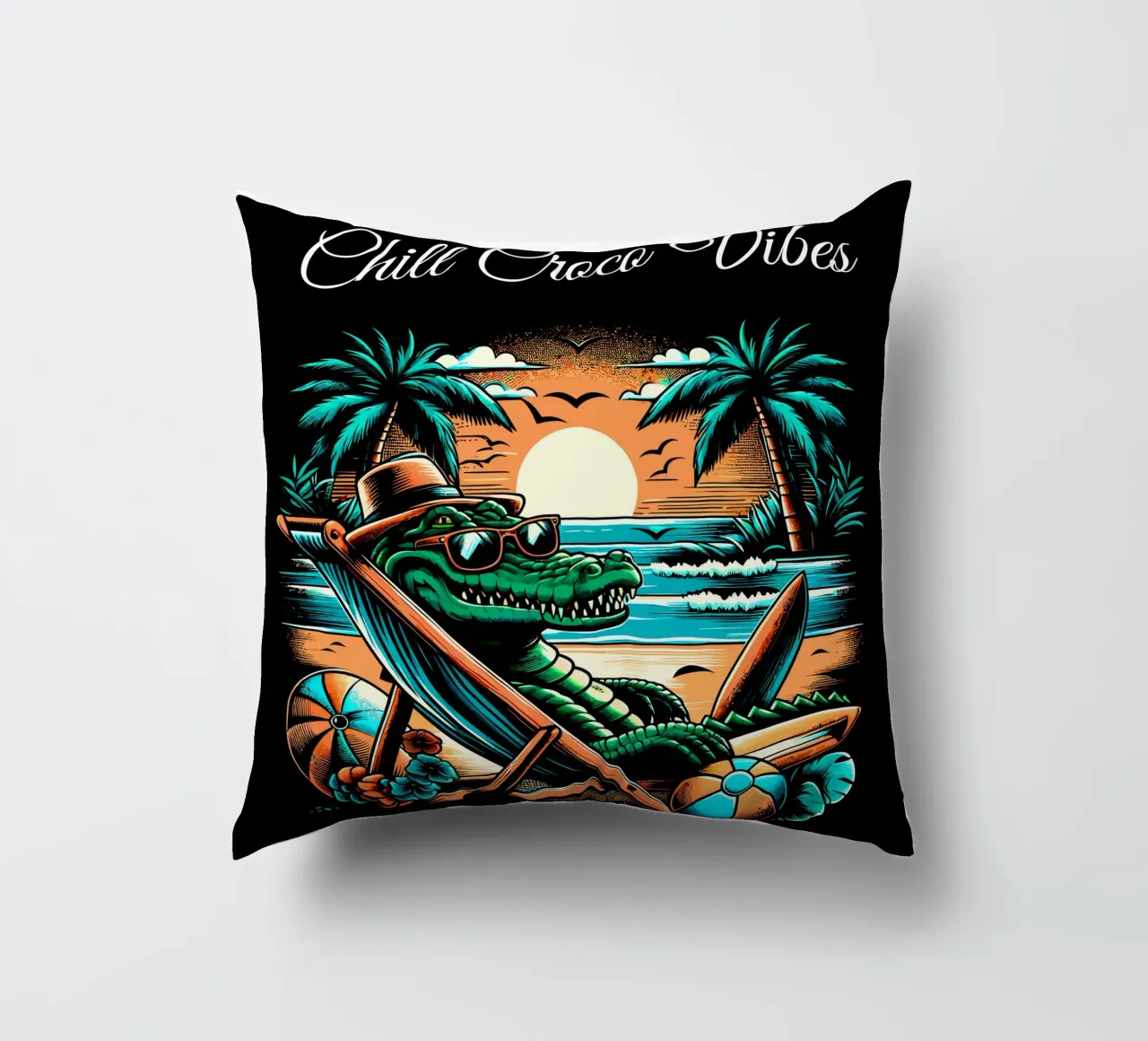 Casual crocodile beach vibes decorative cushion by Mohs