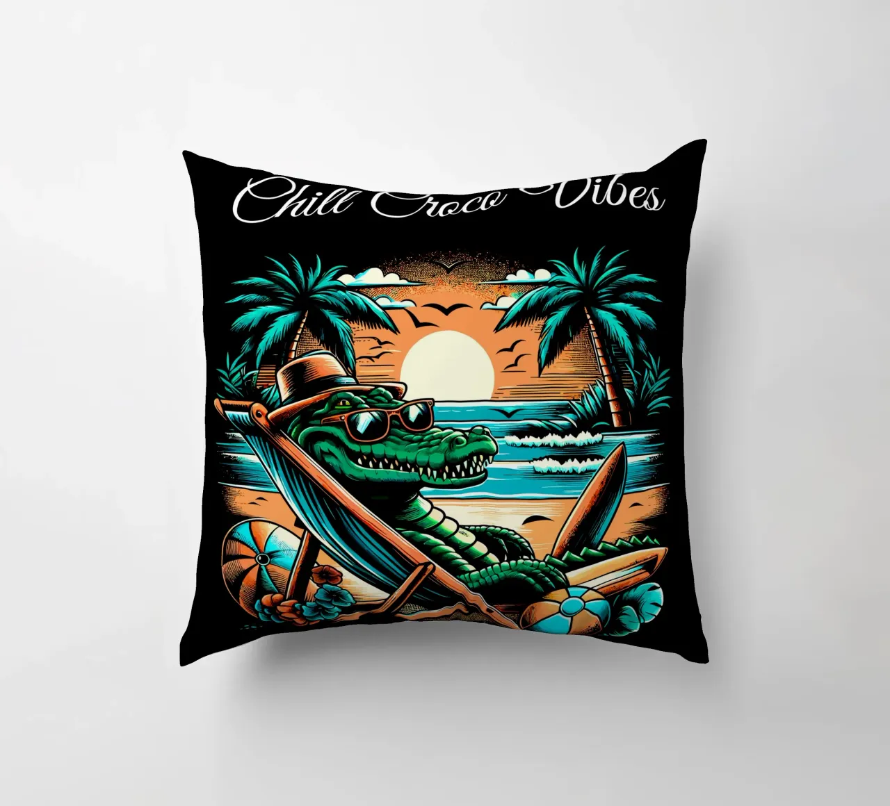 Casual crocodile beach vibes decorative cushion by Mohs