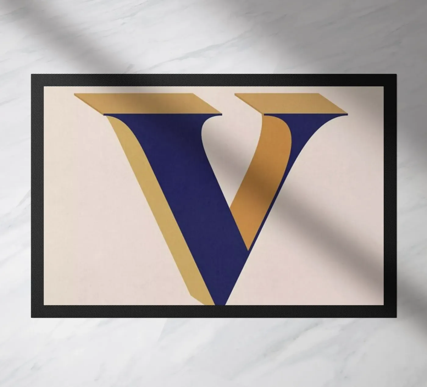 Blue V doormat by daylight design studio