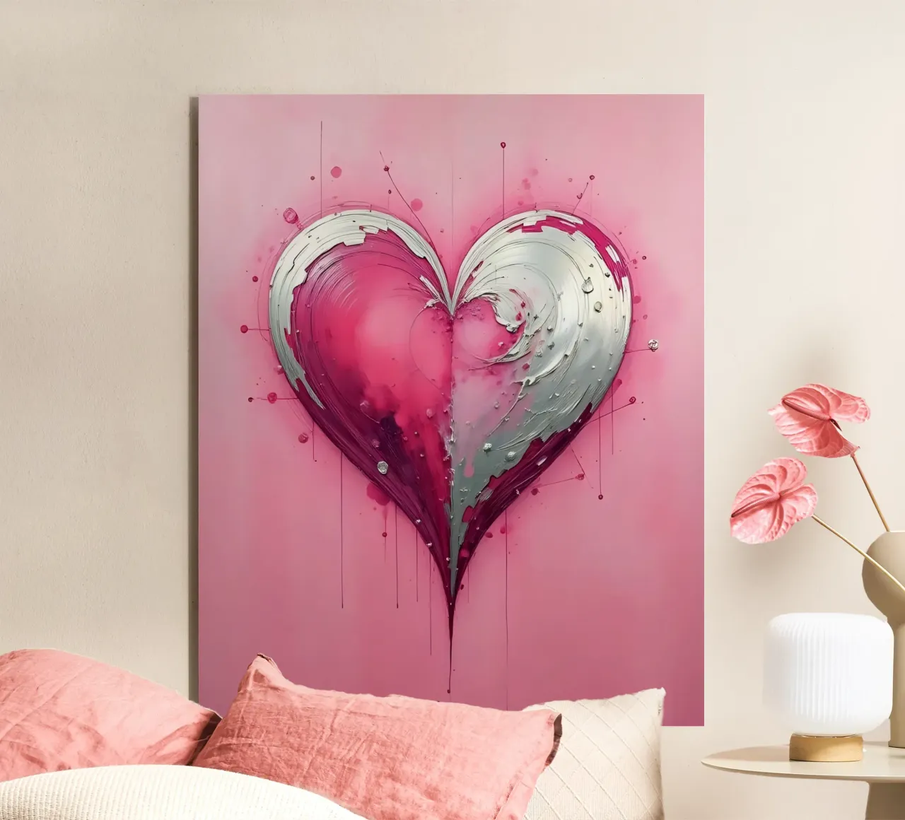 cuore_rosa_argento_1 alluminio dibond da Pink- und LoveArt by LK