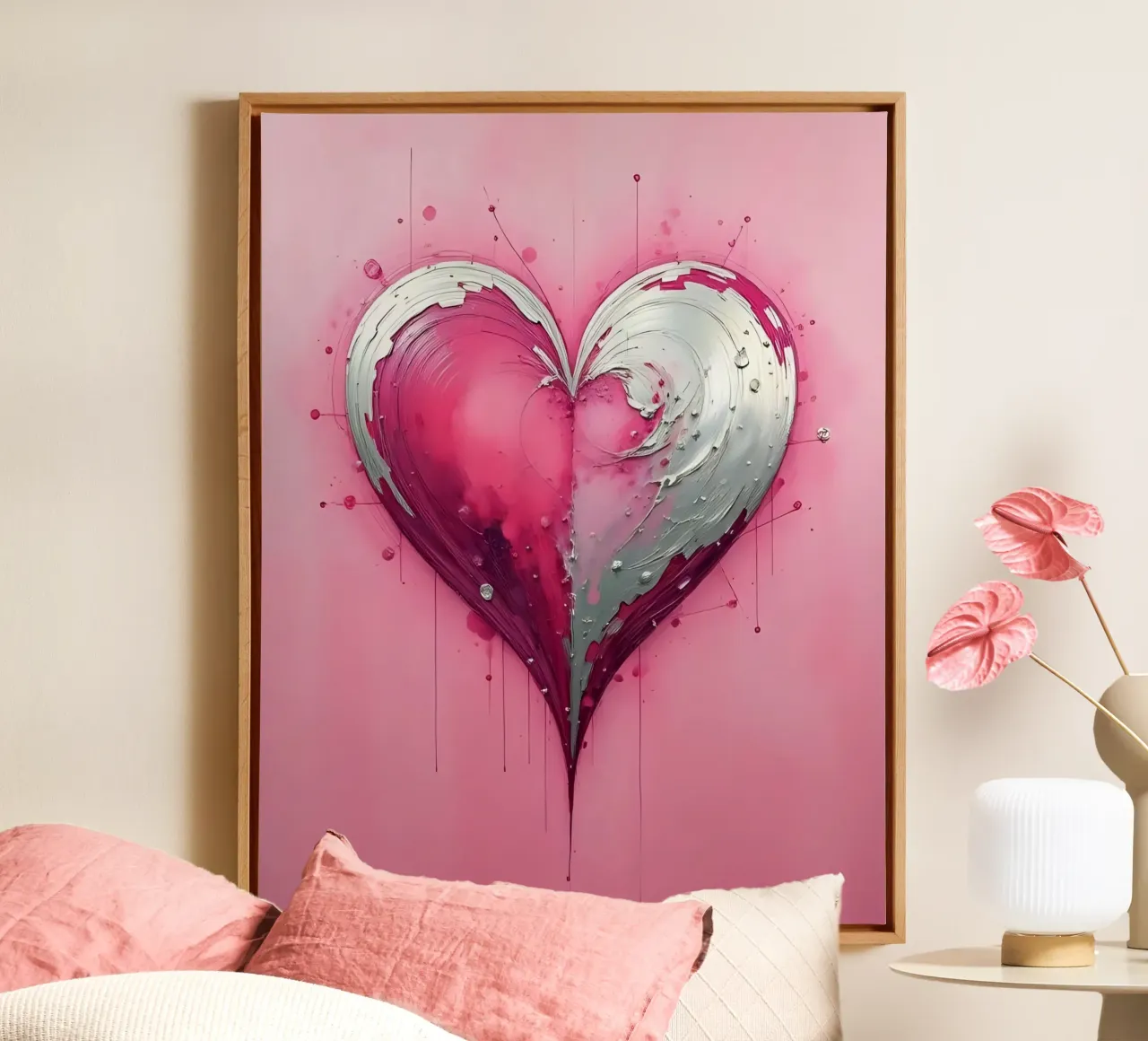cuore_rosa_argento_1 tela da Pink- und LoveArt by LK