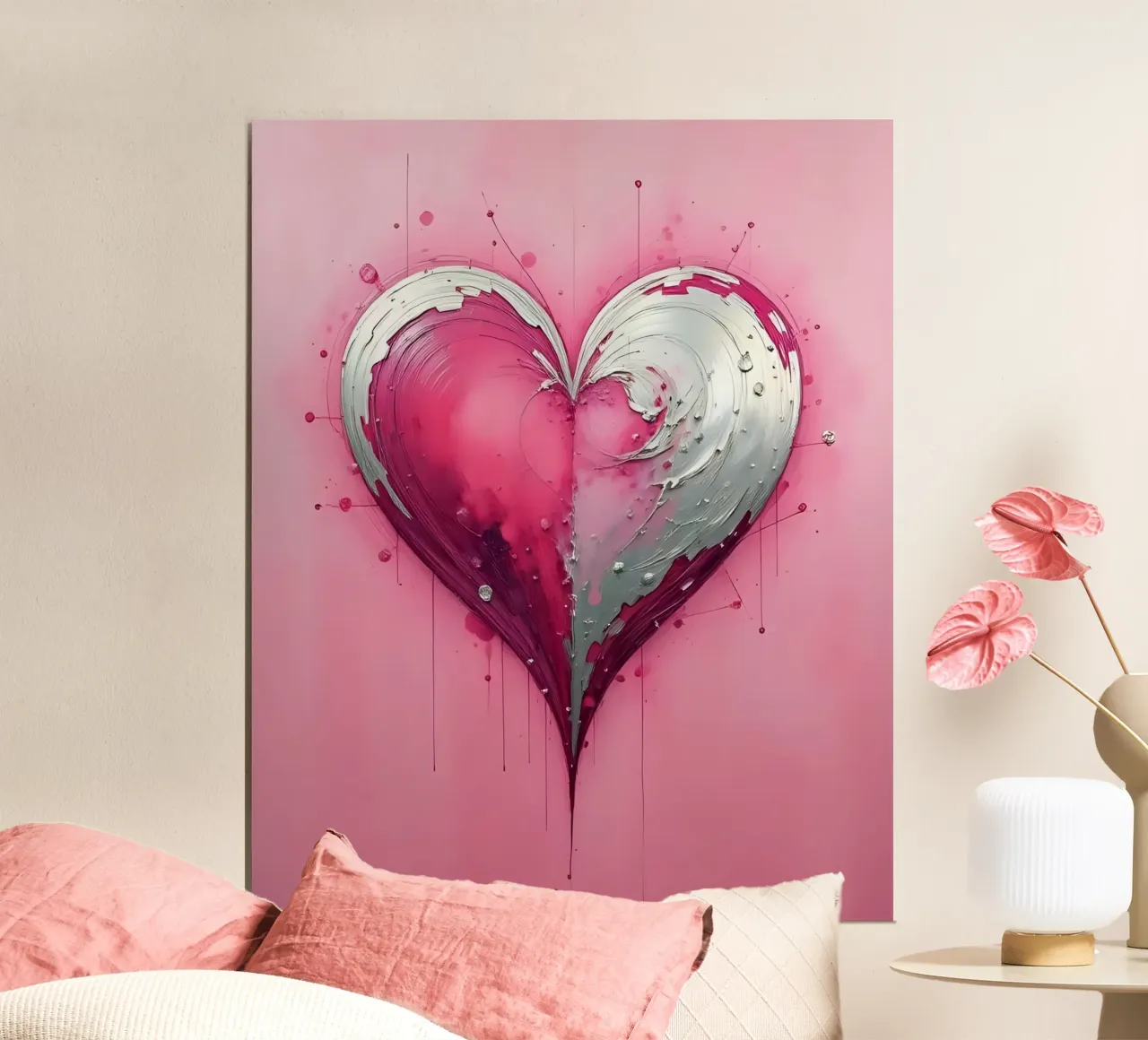 cuore_rosa_argento_1 poster con telaio in legno da Pink- und LoveArt by LK