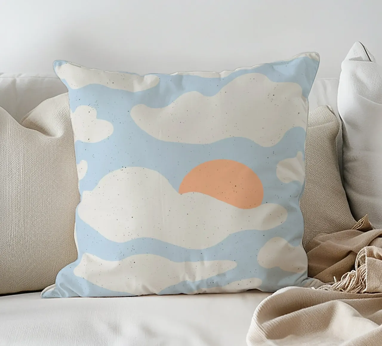 Sonnenmuster | Wolken-Design auf Hellblau für moderne Prints decorative cushion by DrawAndWander