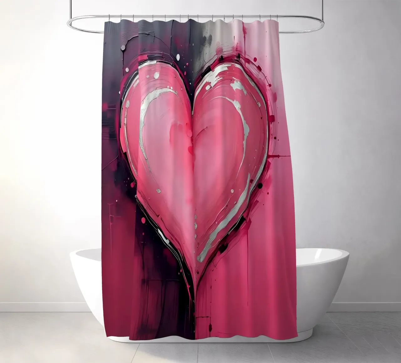 cuore_rosa_argento_2 tenda da doccia da Pink- und LoveArt by LK