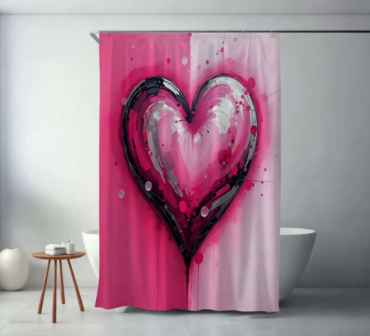 cuore_rosa_argento_3 tenda da doccia da Pink- und LoveArt by LK