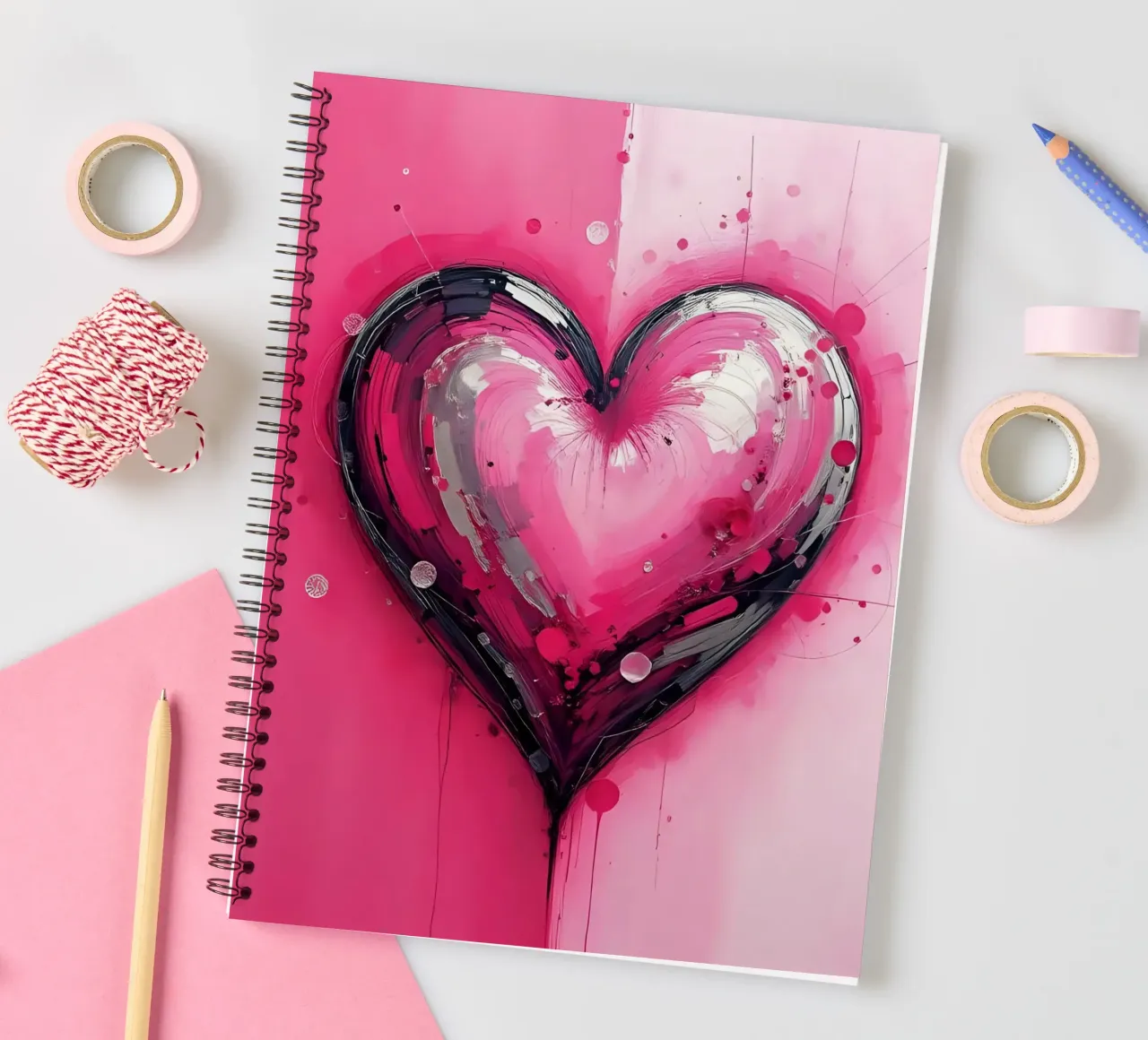 cuore_rosa_argento_3 diario ad anelli da Pink- und LoveArt by LK