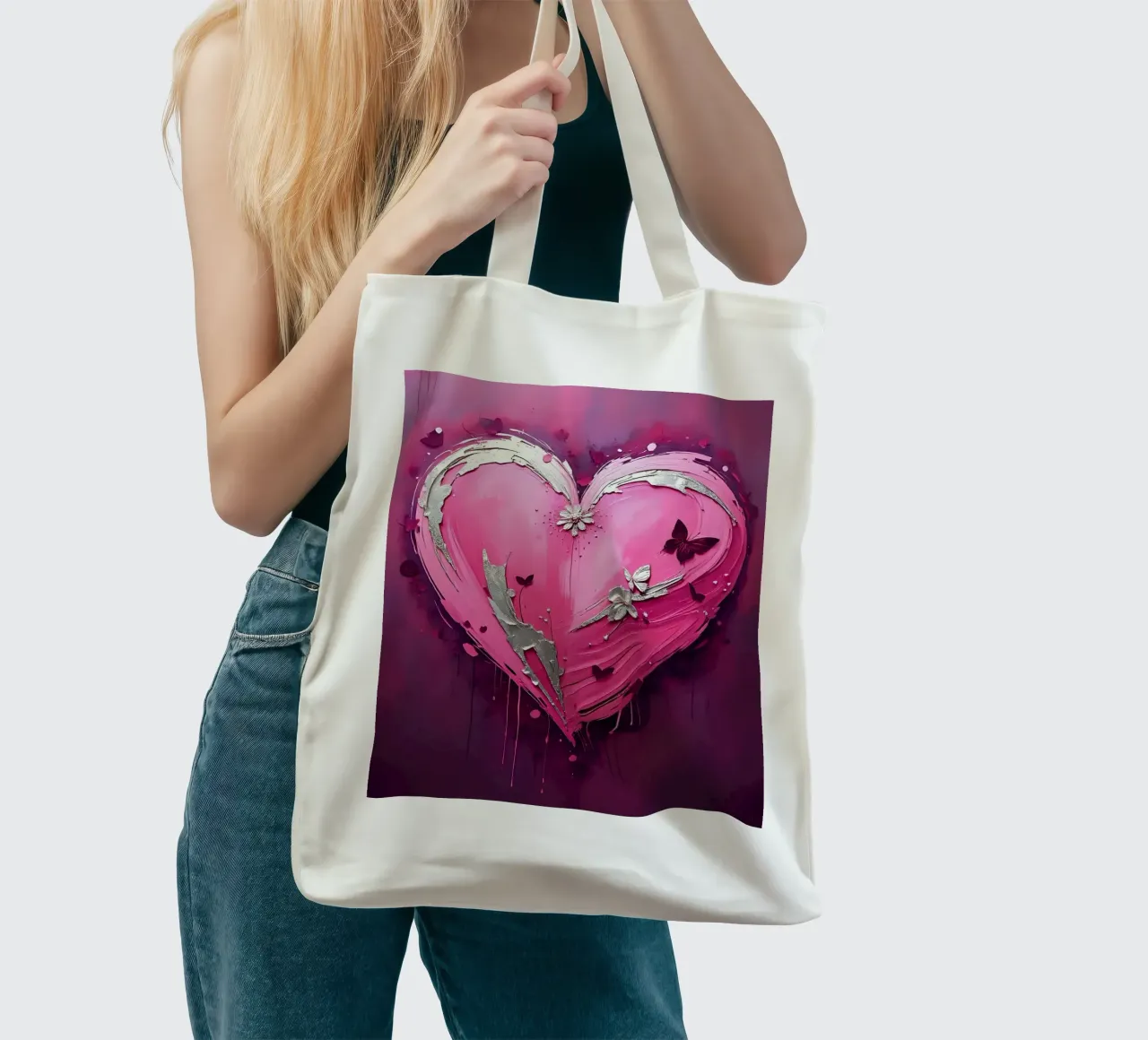 cuore_rosa_argento_5 borsa in juta da Pink- und LoveArt by LK