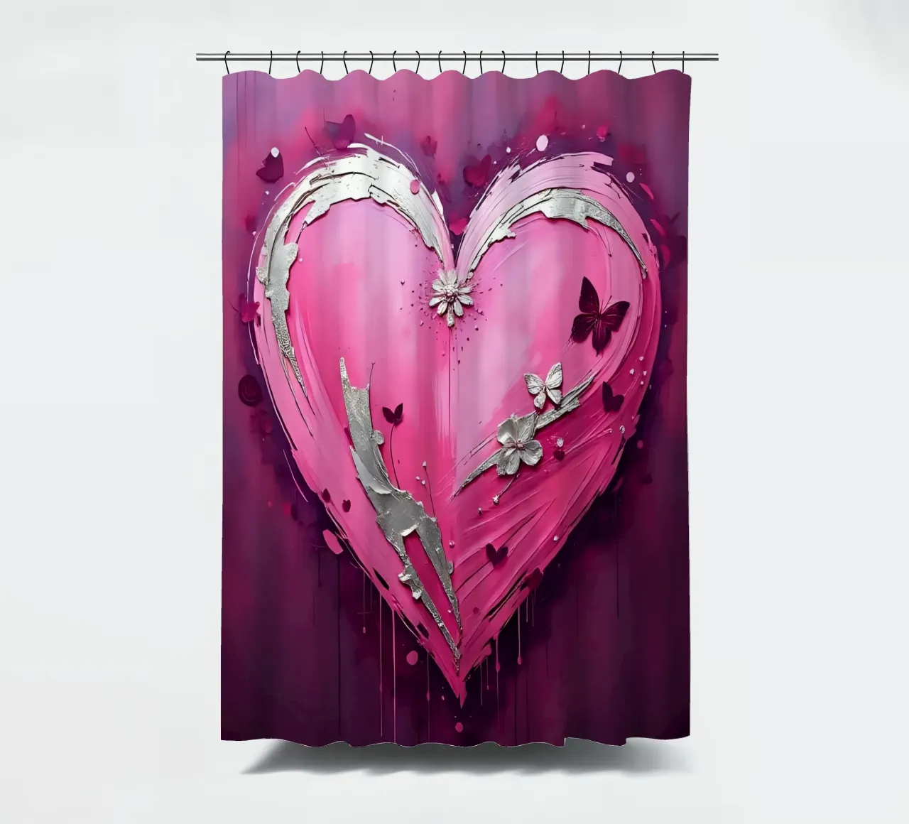 cuore_rosa_argento_5 tenda da doccia da Pink- und LoveArt by LK