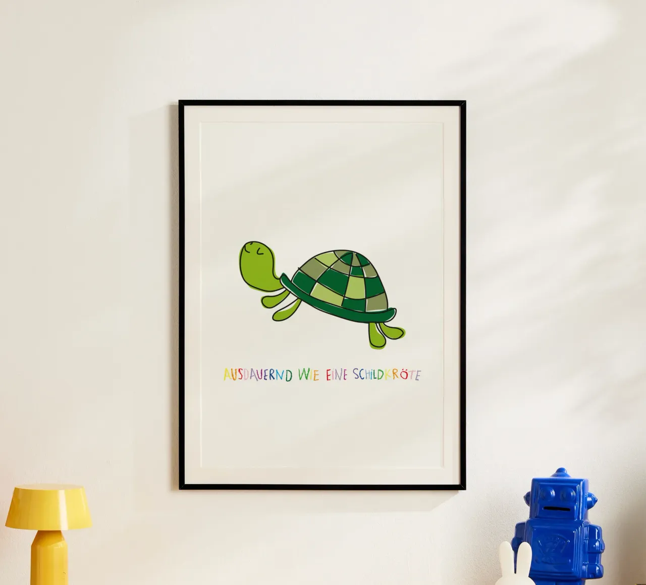 Ausdauernd wie eine Schildkröte poster con telaio in legno da Brushmeetspaper