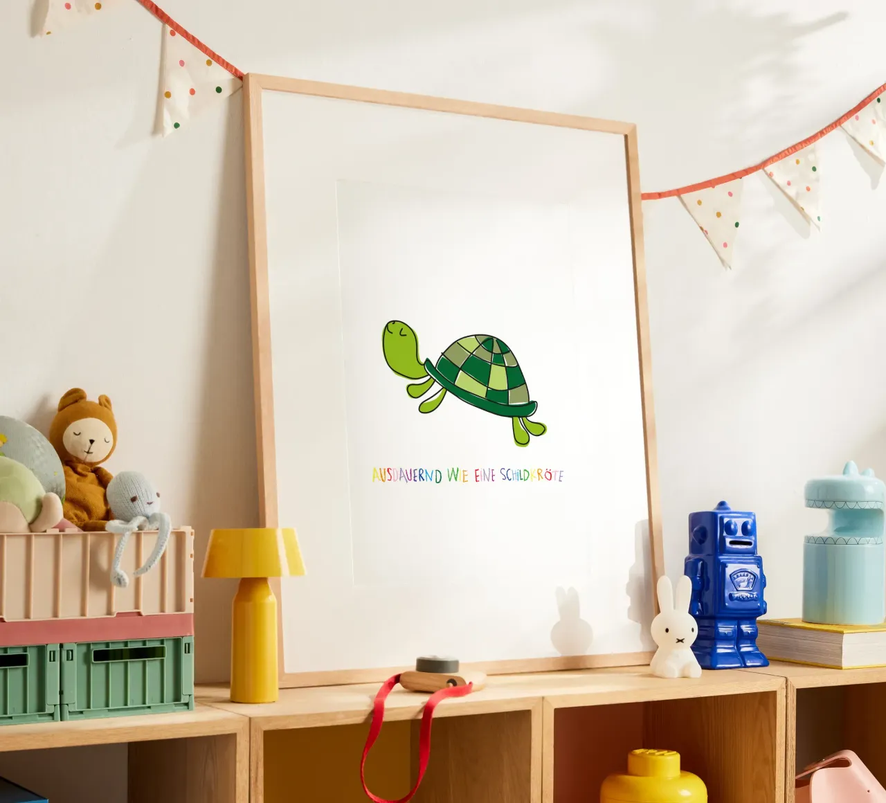 Ausdauernd wie eine Schildkröte poster con telaio in legno da Brushmeetspaper