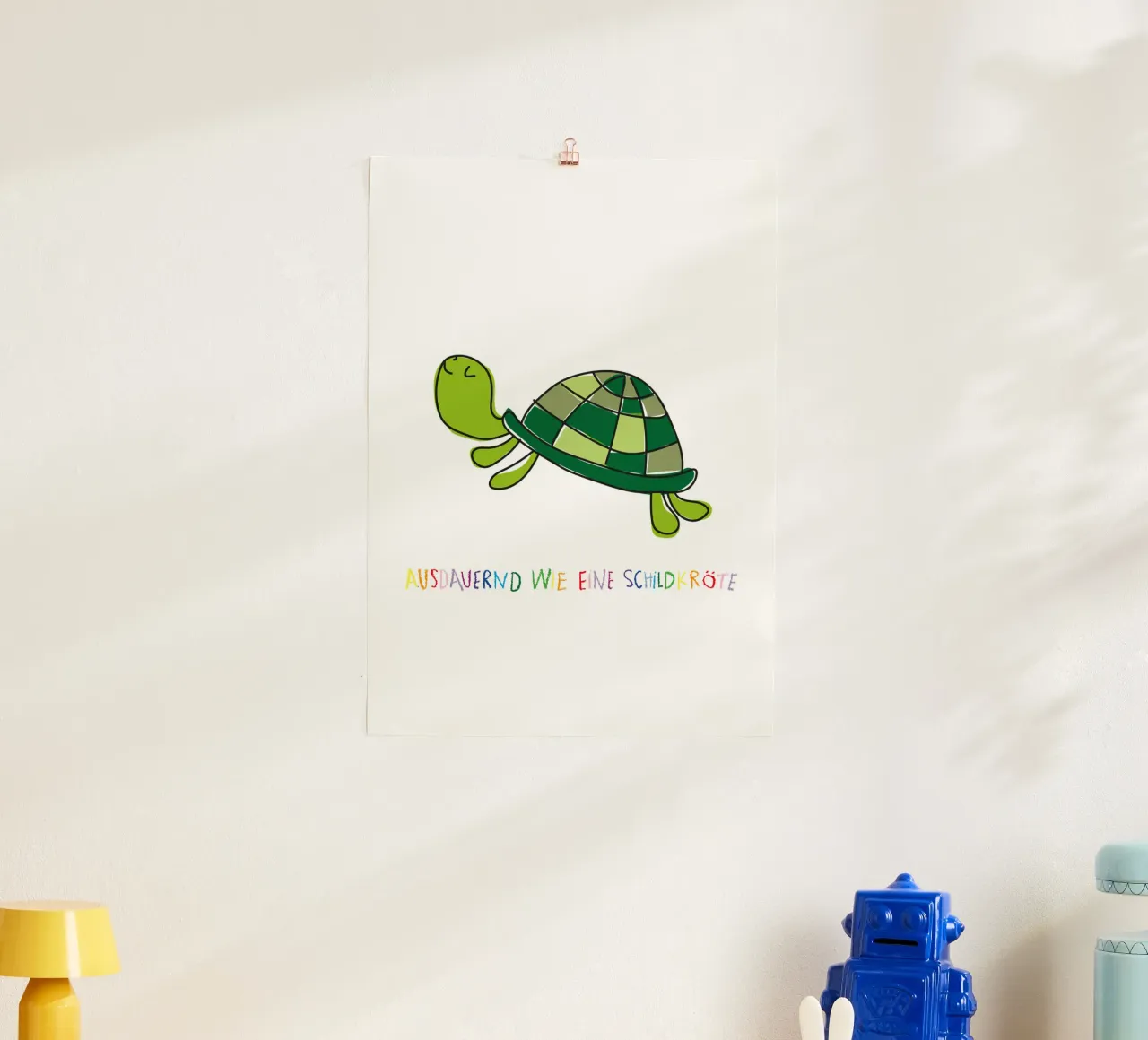 Ausdauernd wie eine Schildkröte poster con telaio in legno da Brushmeetspaper
