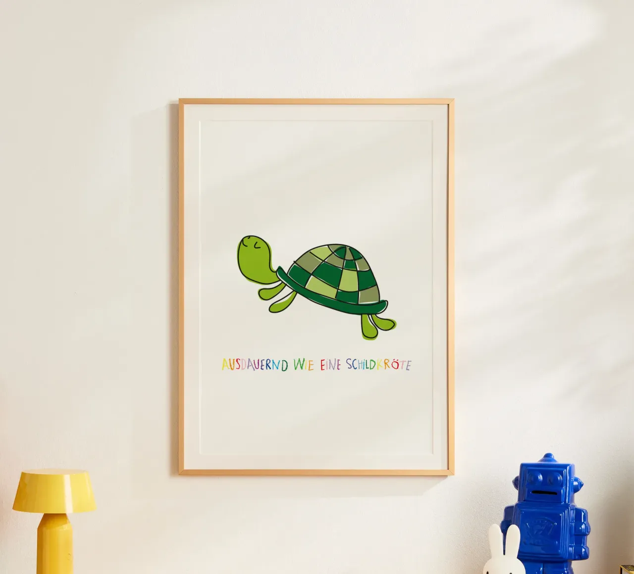 Ausdauernd wie eine Schildkröte poster con telaio in legno da Brushmeetspaper