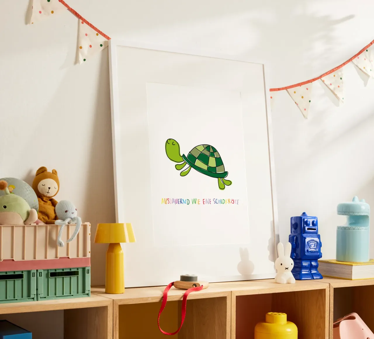 Ausdauernd wie eine Schildkröte poster con telaio in legno da Brushmeetspaper