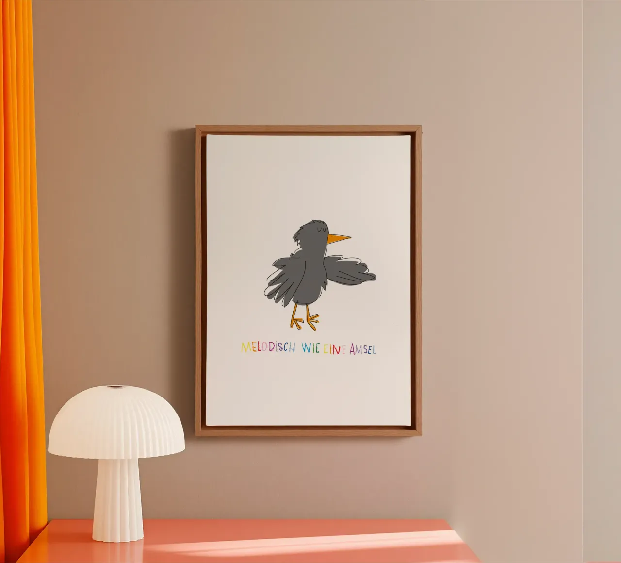 Melodisch wie eine Amsel canvas met Baklijst van Brushmeetspaper