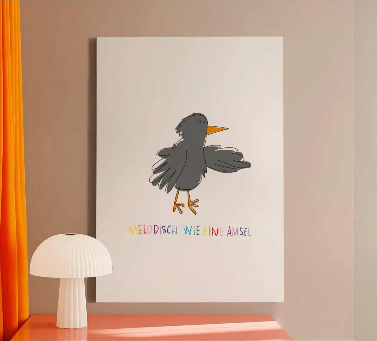 Melodisch wie eine Amsel canvas met Baklijst van Brushmeetspaper