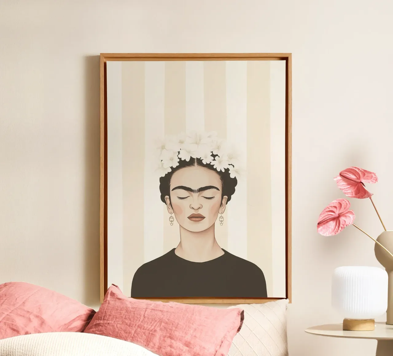 Stripe kunst met Frida canvas met Baklijst van Carinaprint