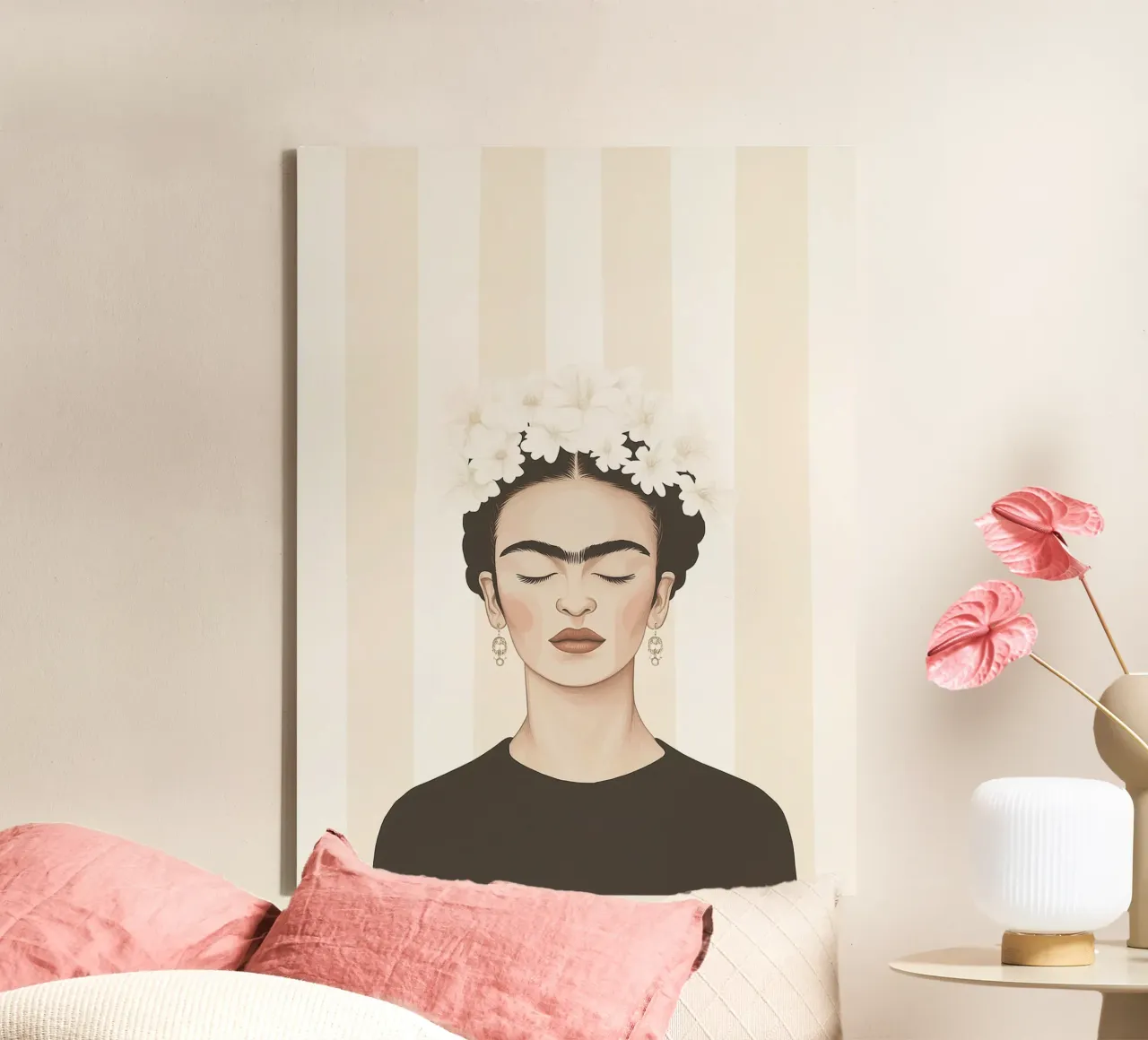 Stripe kunst met Frida canvas met Baklijst van Carinaprint