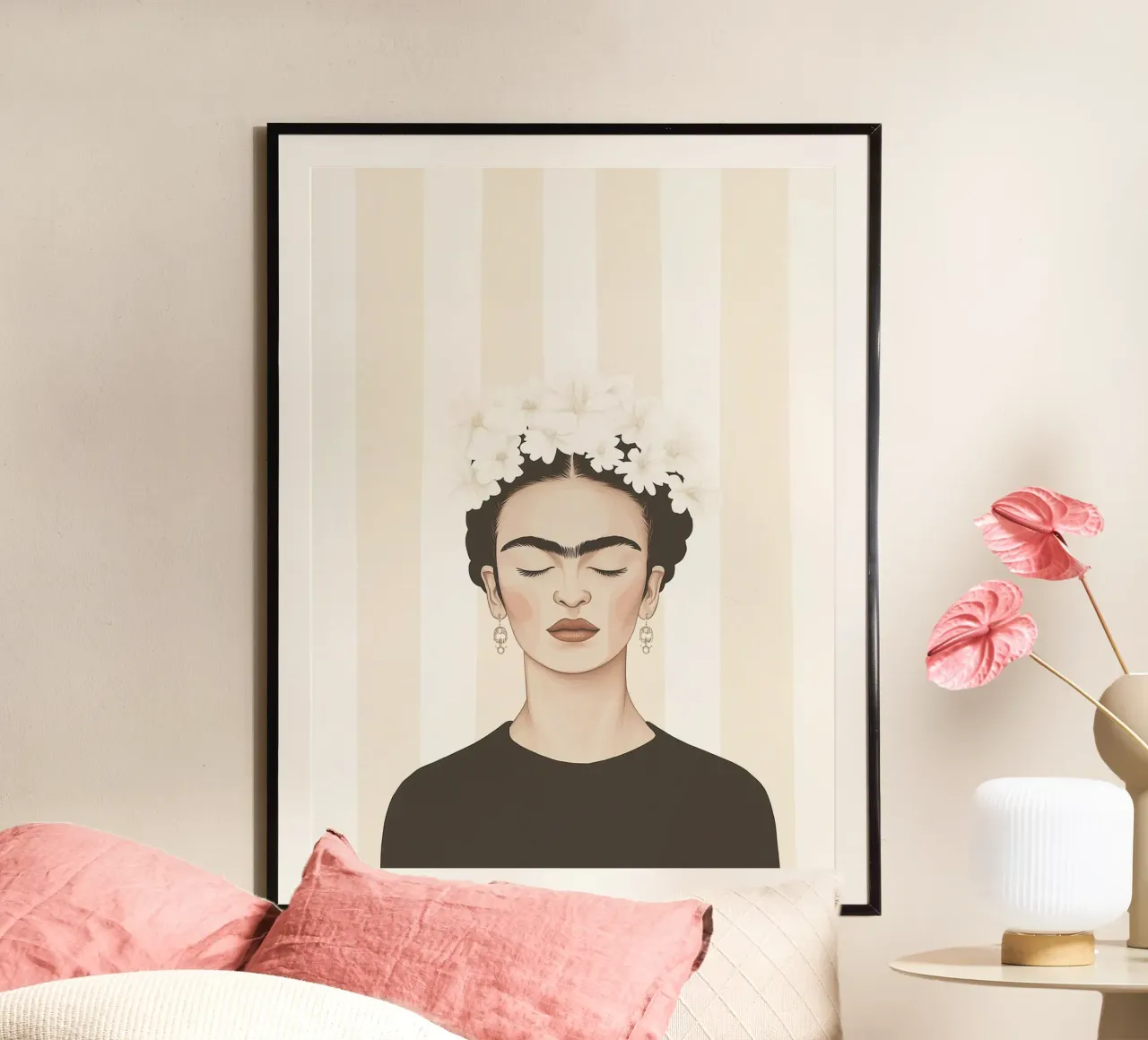 Stripe art with Frida poster by Carinaprint