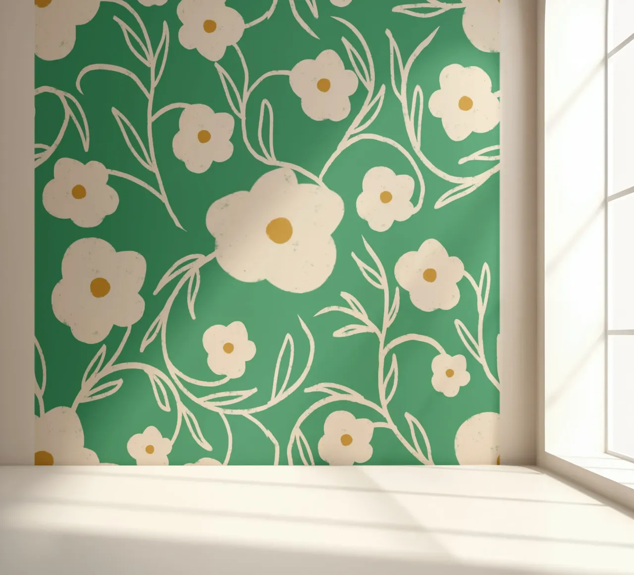 Emerald Daisy Delight - Abstract Bloemen fotobehang van susanacosta