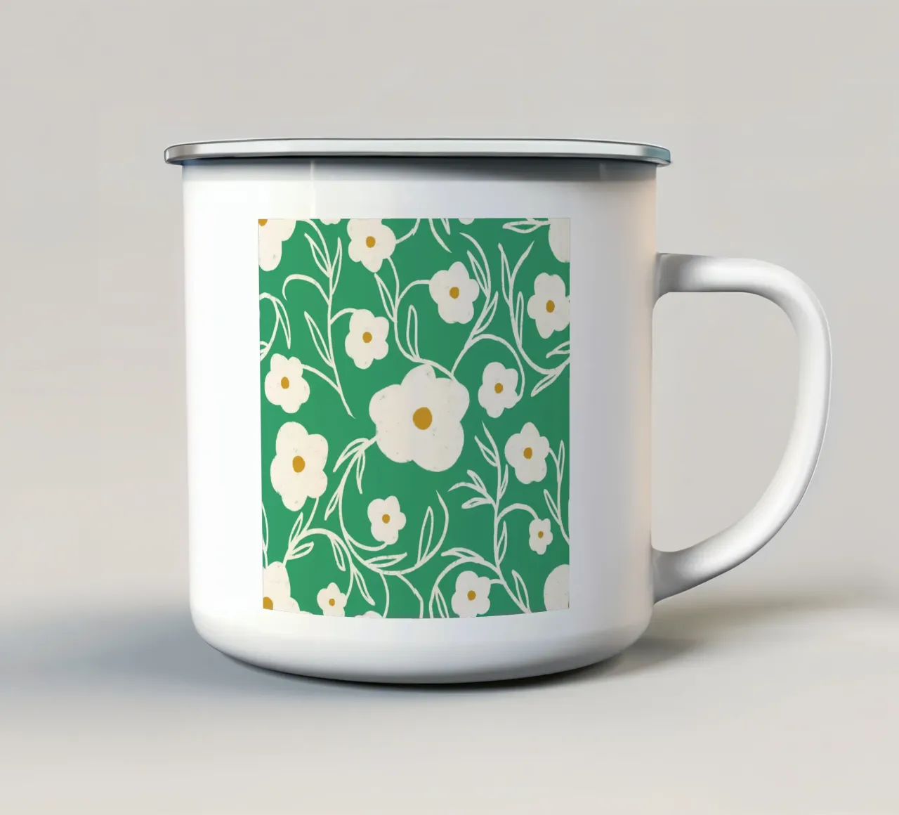 Emerald Daisy Delight - Floreale astratto tazza in smalto da susanacosta