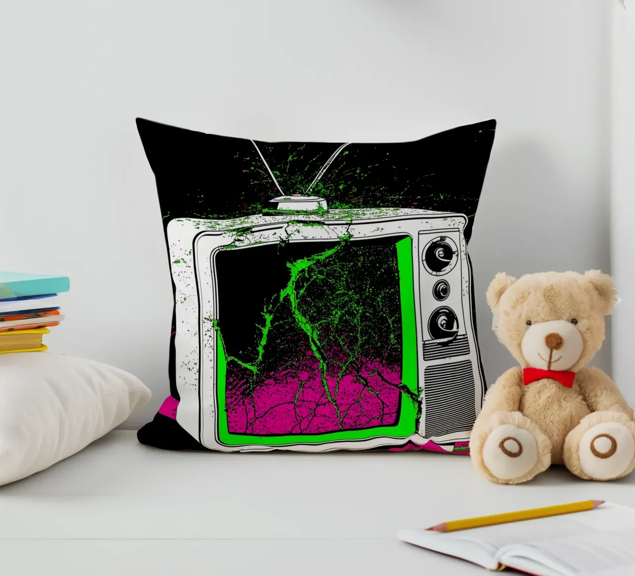 Televisione in frantumi - Pop Art cuscino da ColorCrash Gallery