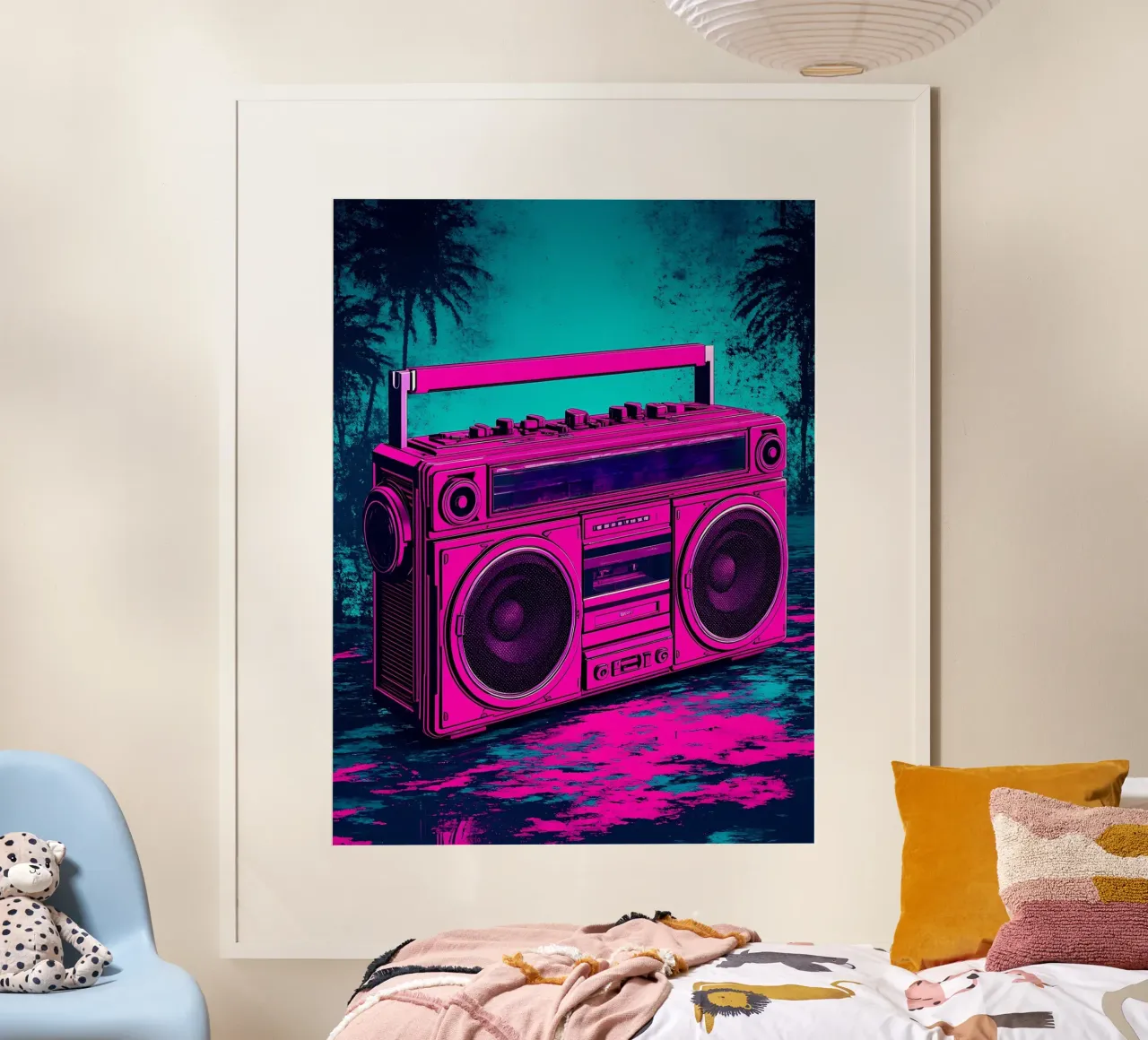 Boombox - Pop Art poster con telaio in legno da ColorCrash Gallery