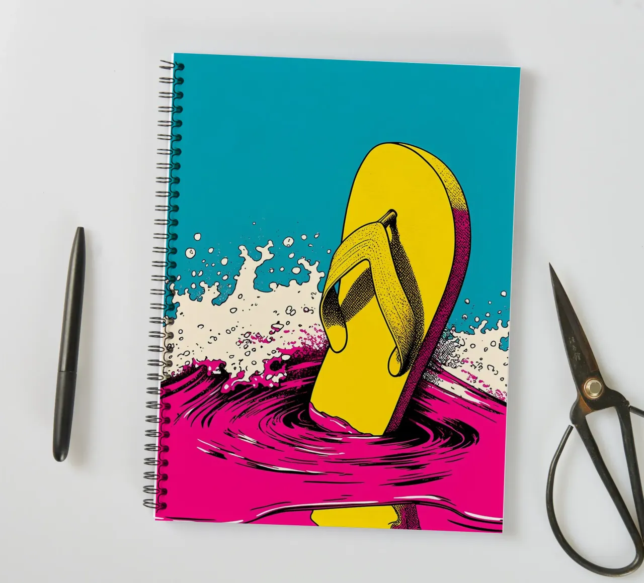Flip-Flop Splash - Pop Art spiral notebook by ColorCrash Gallery