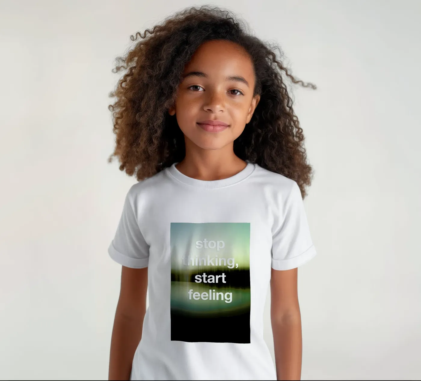 Stop Thinking kids t-shirt by Angelo Cerantola