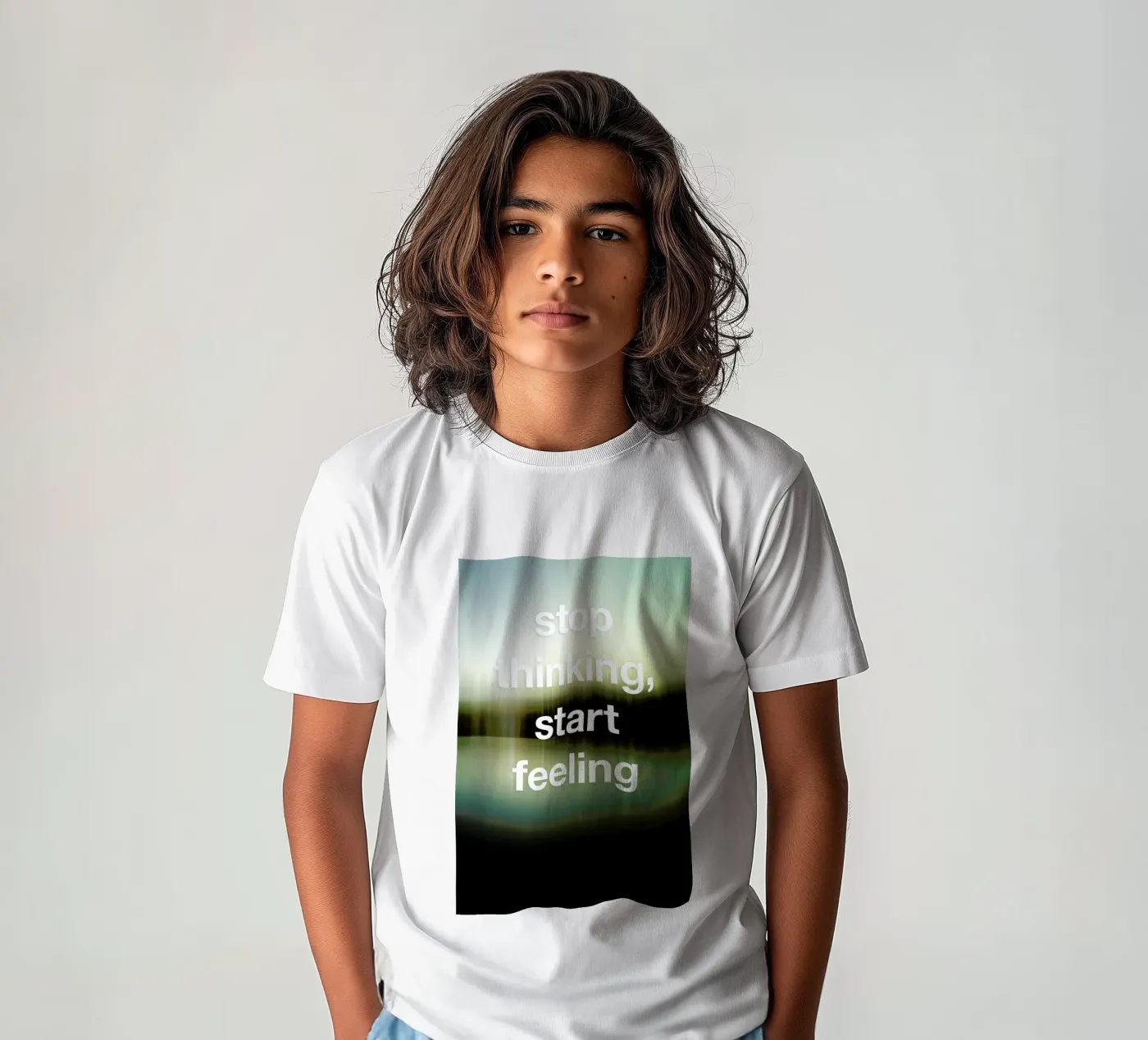 Stop Thinking kids t-shirt by Angelo Cerantola