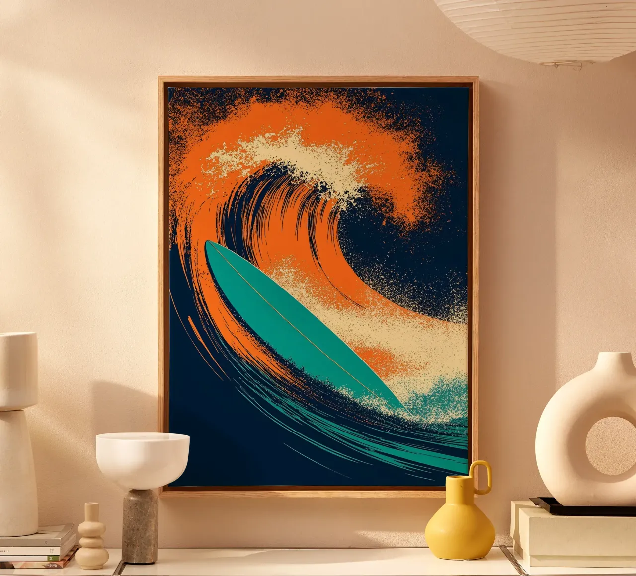 Surfboard In Wave - Pop Art canvas with Floater frame by ColorCrash Gallery