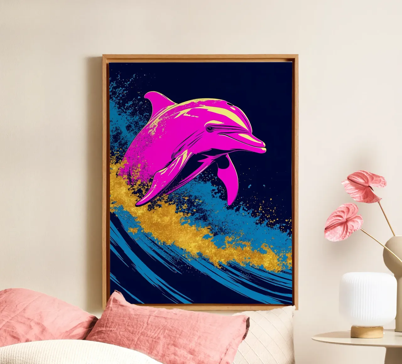 Dolphin In Wave - Pop Art canvas by ColorCrash Gallery